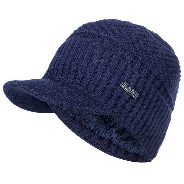 Stylish Warm Winter Beanie Hats with Peak & Fur Lined