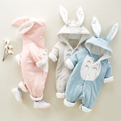 Cotton padded baby chinchilla hooded Romper Onesies