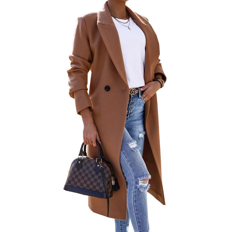 Brown Minimalist Long Sleeve Lapel Button Split Coat