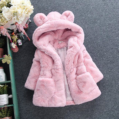 Gorgeous Winter Hooded Luxury Fur Coat with Bear Ears