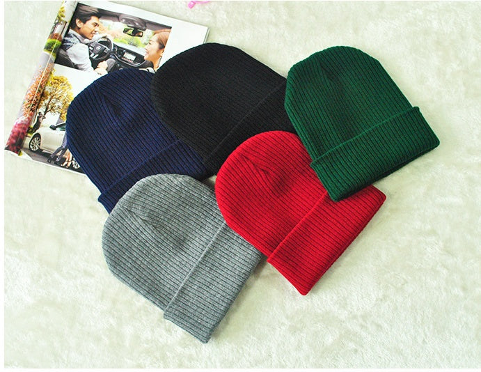 Warm Solid Color Striped Beanie Hat