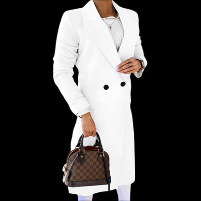 White Minimalist Long Sleeve Lapel Button Split Coat