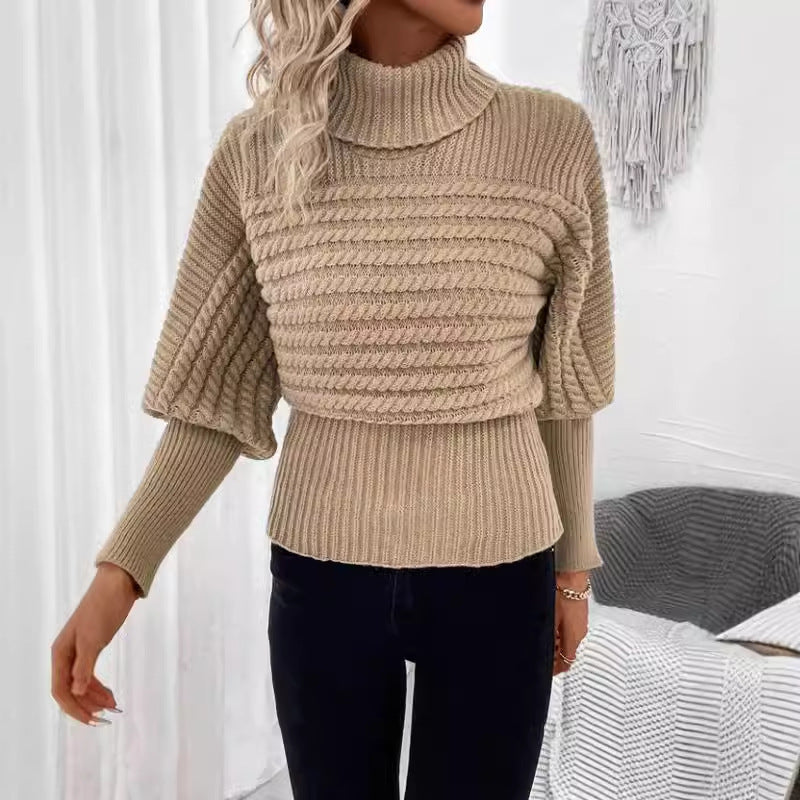 High Neck Knitted Twist Thread Sweater