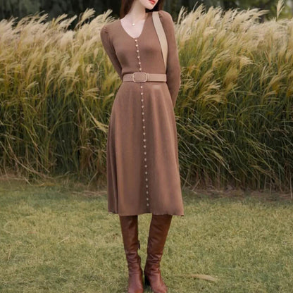 Elegant Chic Comfort Brown Knitted Dress