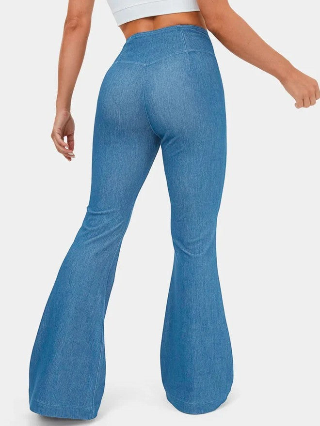 High Waist Cross Stretch Denim Bell-bottom Pants