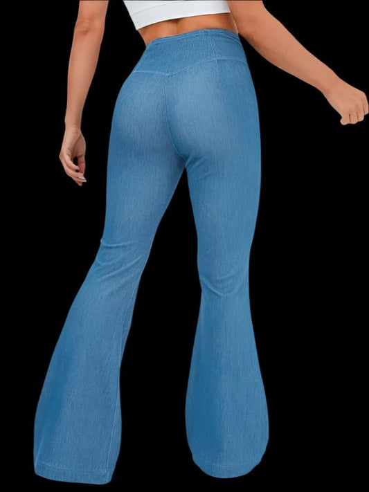 High Waist Cross Stretch Denim Bell-bottom Pants