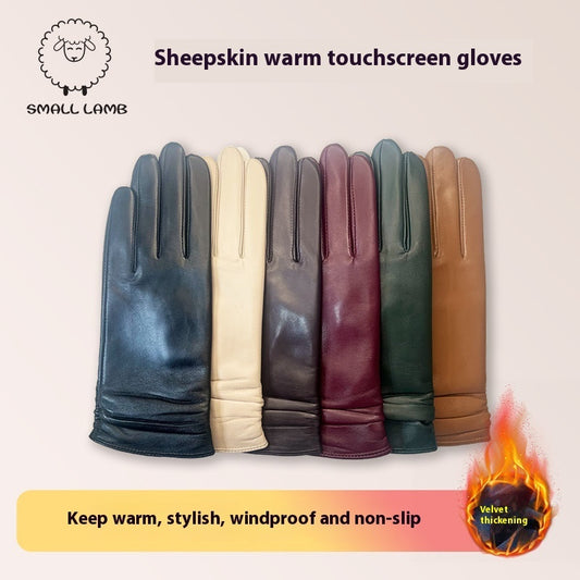 Ladies Touch Screen Sheepskin Leather Gloves With Velvet