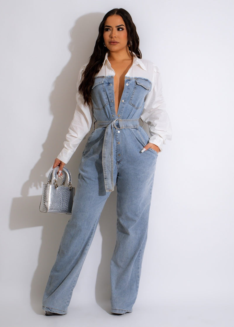 Ladies Loose Fit Casual Denim Jumpsuit