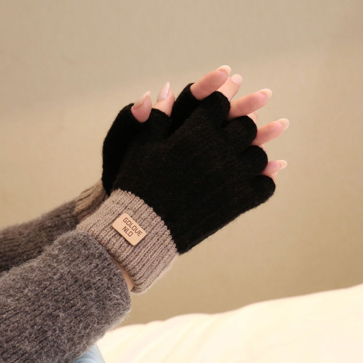 Fiber Half Finger Gloves Wool Knitted Warm