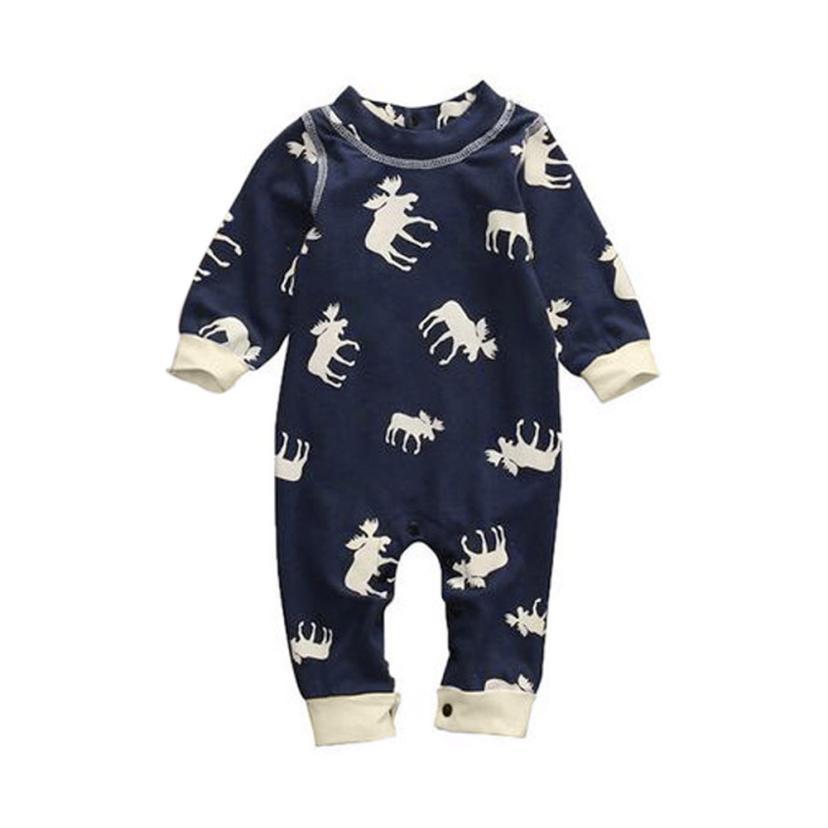 Cotton Long-sleeved Moose Print "Don't Moose With Me" Jumpsuit