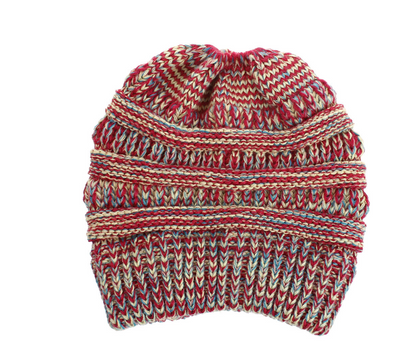 Stay Cozy in Style: Mixed Color Knitted Ponytail Hat Collection