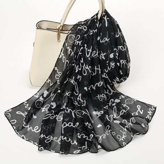 Letter Printing Small Chiffon Scarf