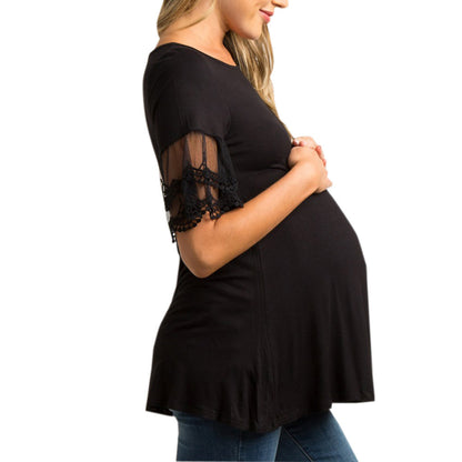 Cotton Maternity Top with Lace Sleeve