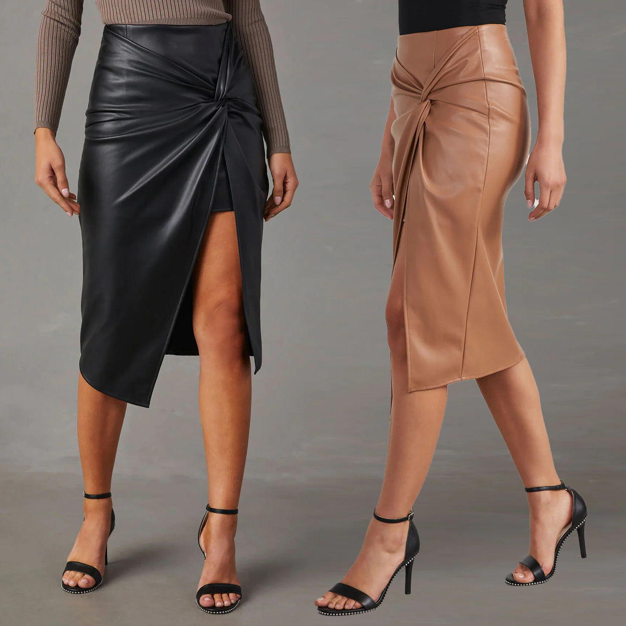 Hot PVU Leather Split Hip Skirt