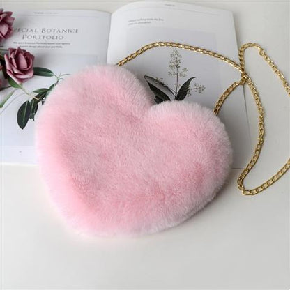 Plush Heart Shoulder Bag with Gold Chain