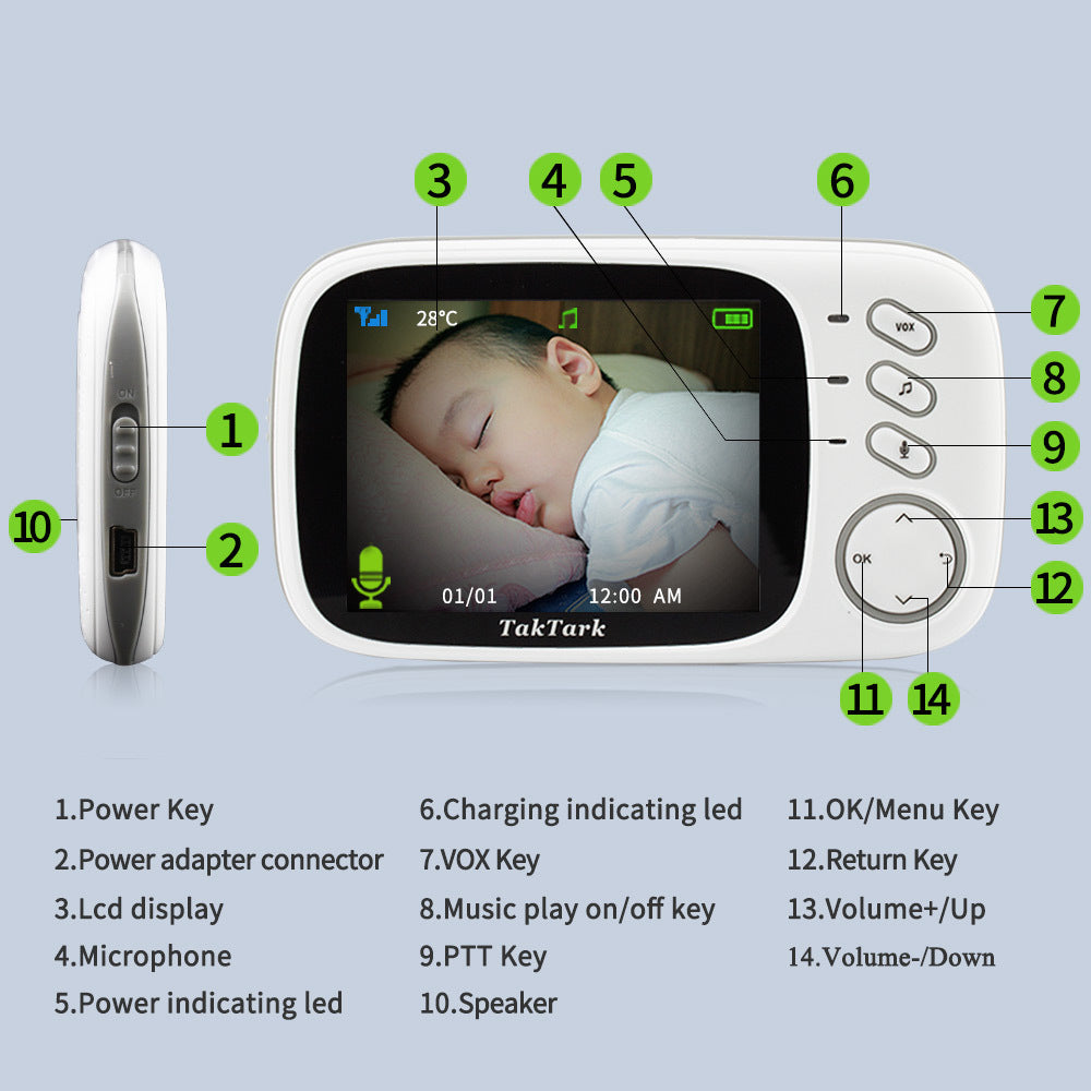 3.2 Inch Two-way intercom & Temperature monitoring Digital Baby Monitoring