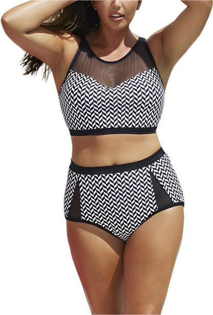 Hot Printed Split Fishnet Plus Wear Bikini