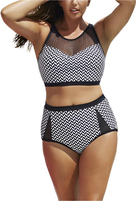 Hot Printed Split Fishnet Plus Wear Bikini