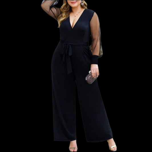  Plus Size Black Sexy Evening Jumpsuit