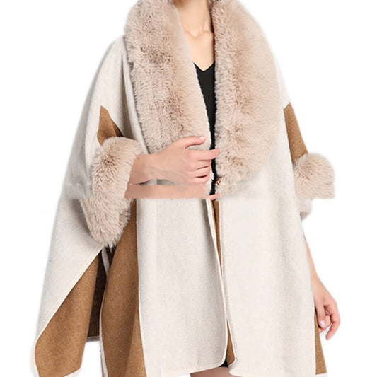 White Luxury Wrap: Large Fur Woolen Coat