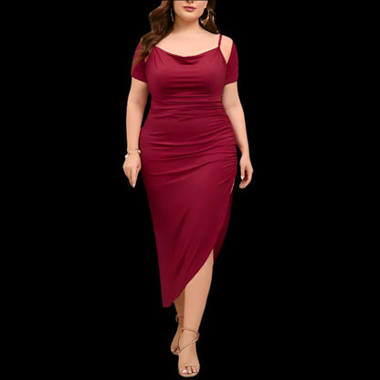 Wine Red Stunning Plus Size Evening Dress & Shoulder Jacket