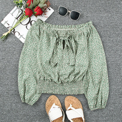 Ladies Long-sleeved Off the Shoulder Floral Top