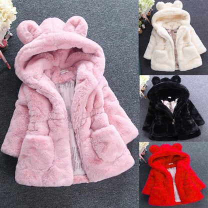 Gorgeous Winter Hooded Luxury Fur Coat with Bear Ears