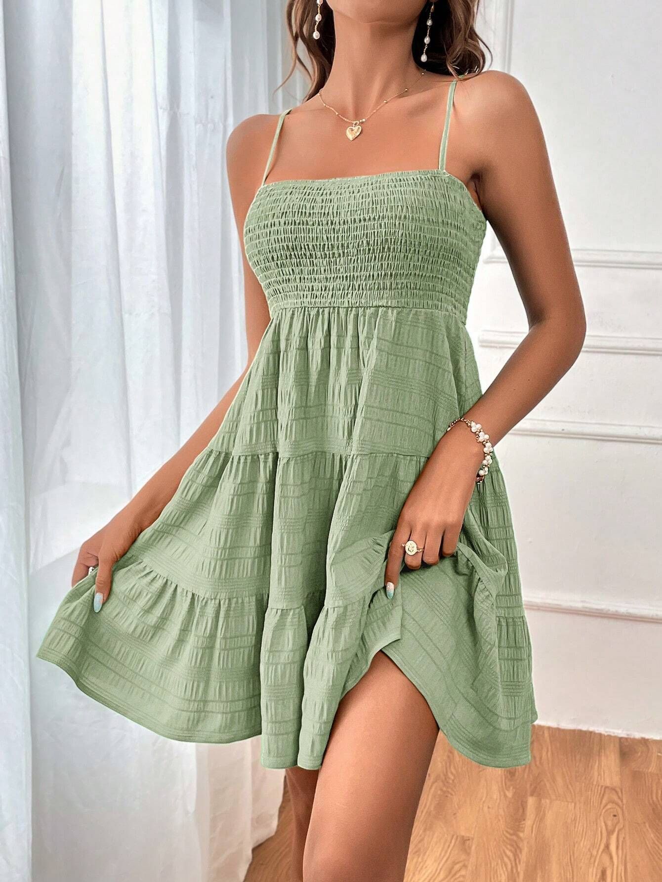 Woman's Summer Square-collar Pleated Dress