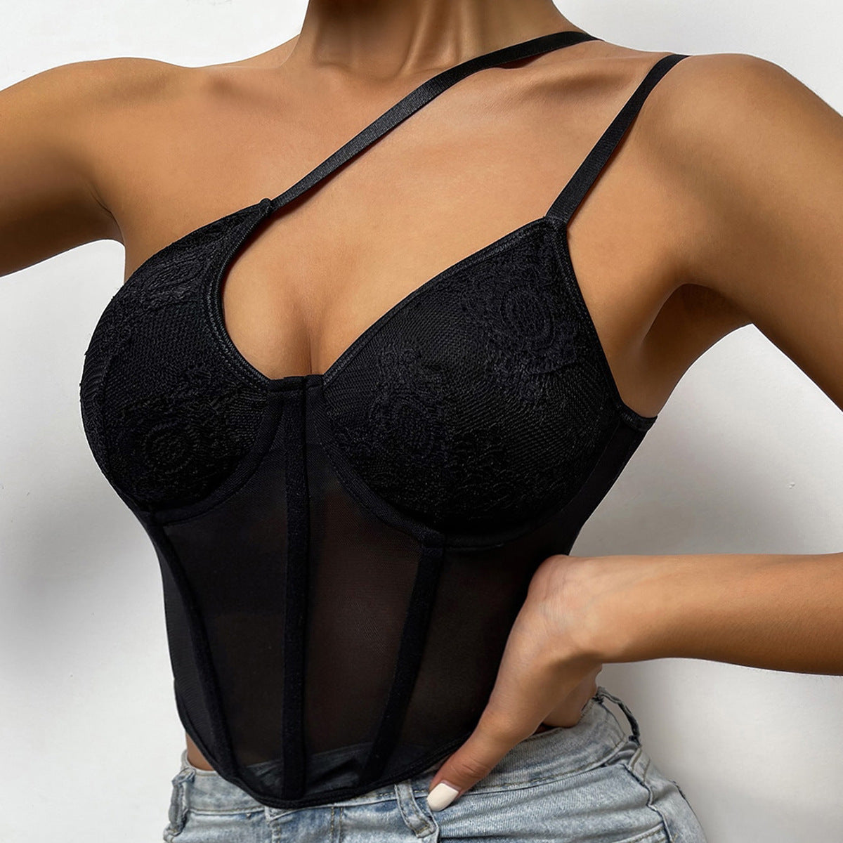 Cross-border Lace Fish Bone Crop Bra Sling