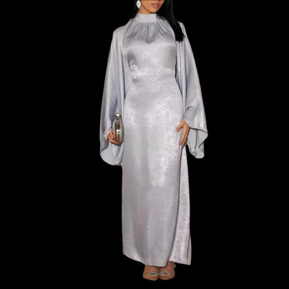 Silver Women's Dubai Style Elegant Velvet Look Dress