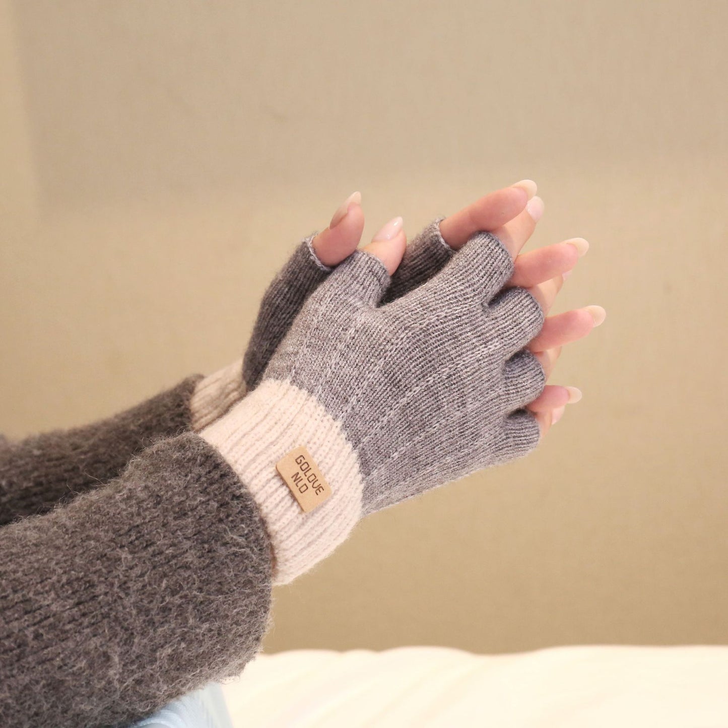 Fiber Half Finger Gloves Wool Knitted Warm