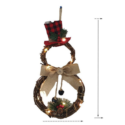 Christmas LED Circular Rattan Snowman Shaped Wreath Hanging Decoration