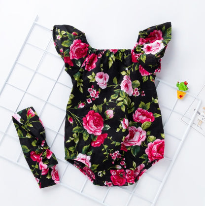 Flower Power Cute Baby Frilly Romper with matching Head Band