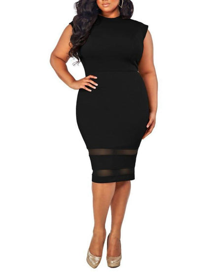 Black Plus Size Bodycon Dress with Mesh Design