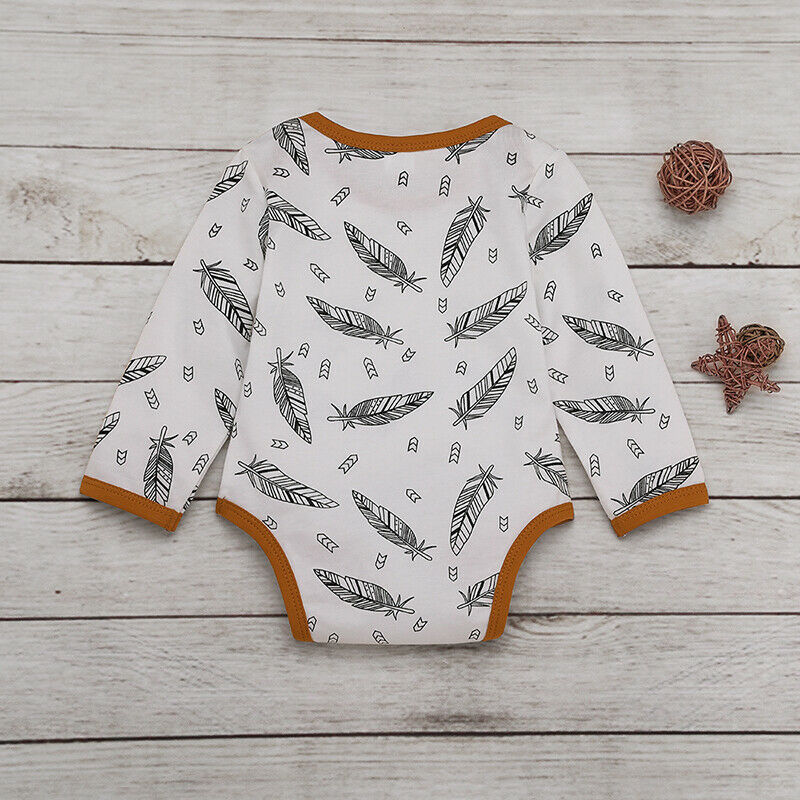 Baby Set - Striped Pants & Printed Feather Long Sleeve Vest with Matching Beanie Hat