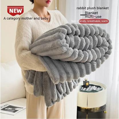 Double-Sided Velvet Faux Rabbit Fur Blanket - Thick & Soft