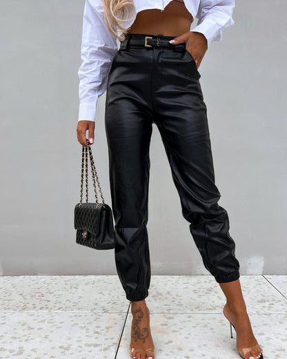 Stylish PU Elastic Leather Pants: Casual Chic