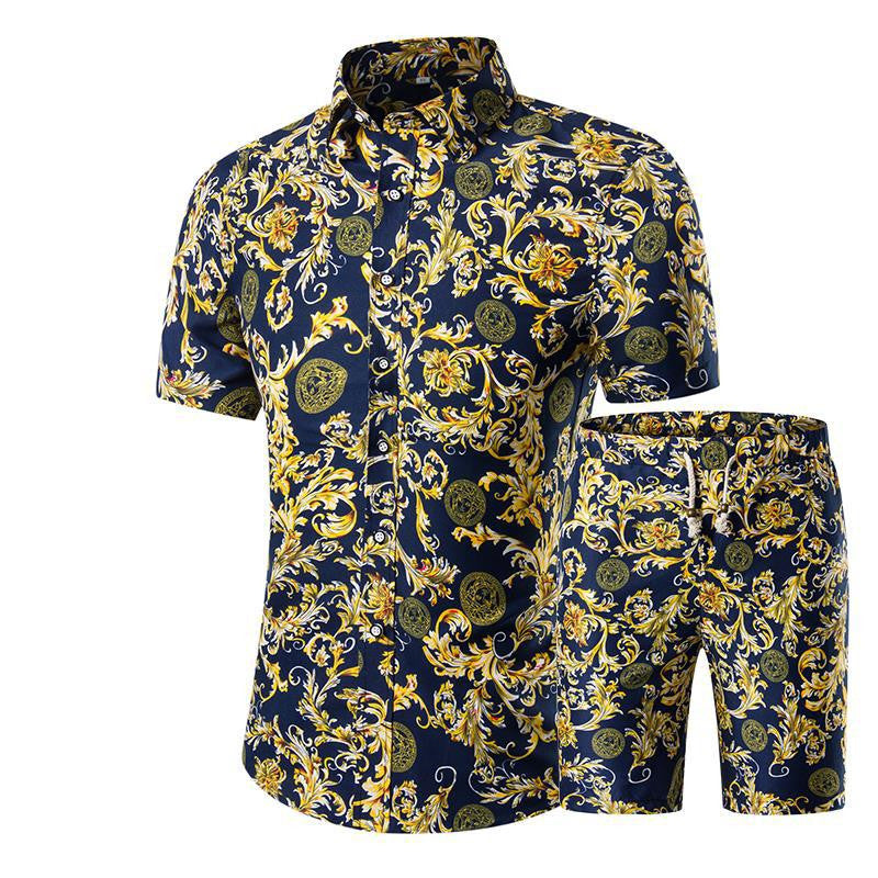 Men's Floral Shirt Shorts Set: Beachwear Sports