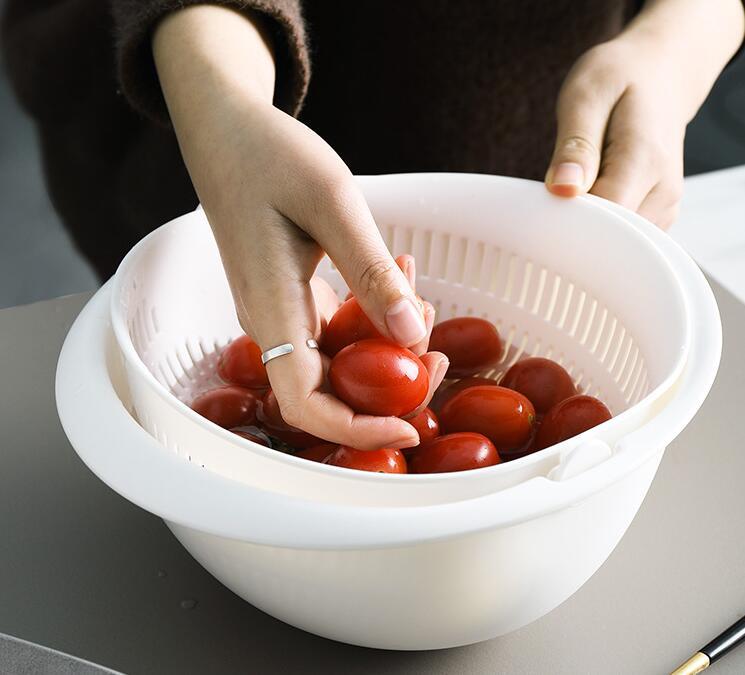 Double-Dish Fruit Drain Panning Wash Basket