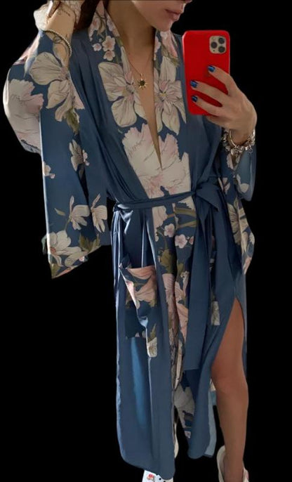 Peacock Flower Kimono Style Gown