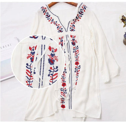 White Embroidered Long Sleeve Beach Cover Up