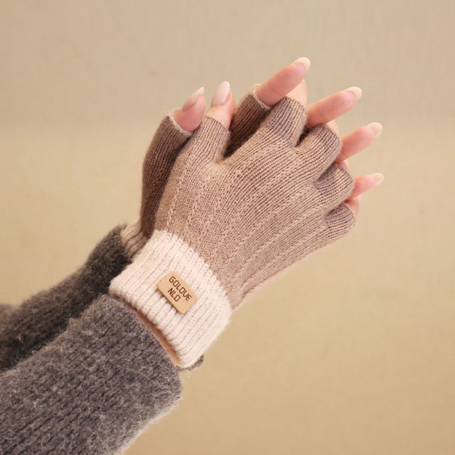 Fiber Half Finger Gloves Wool Knitted Warm