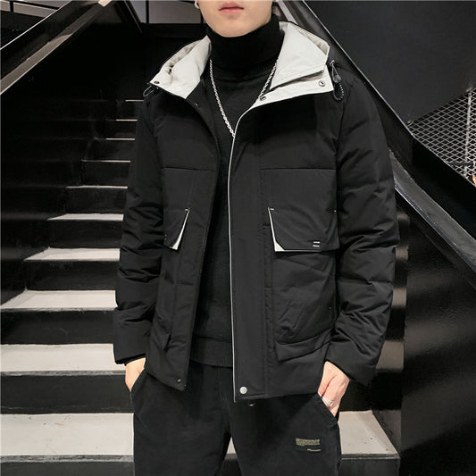 Short Hooded White Duck Down Warm Jacket