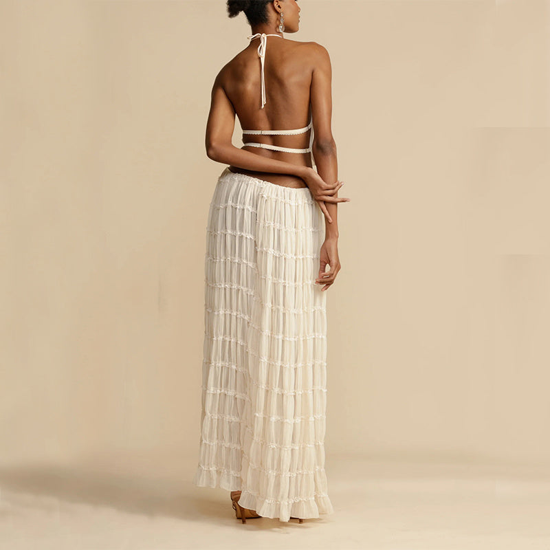 Sexy Backless Halter Top & Pleated Long Skirt Set