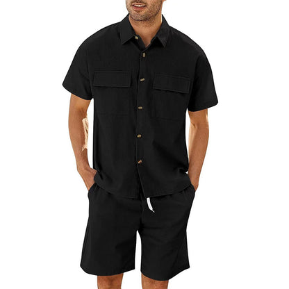 Men Summer Short Sleeve Suit with Lapel Pockets