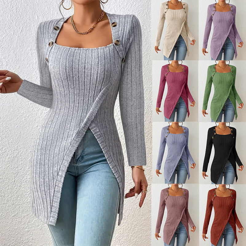 Slit Square-Neck Sweater