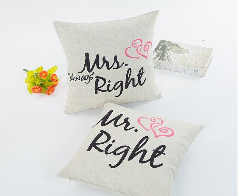 Mr & Mrs Right Linen Pillowcase