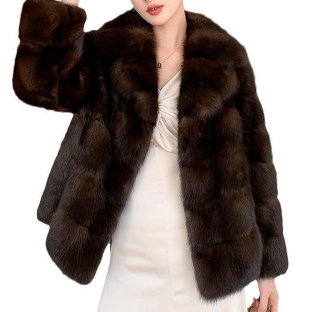 Women Artificial Fur Purple Sable Thick Warm Jacket