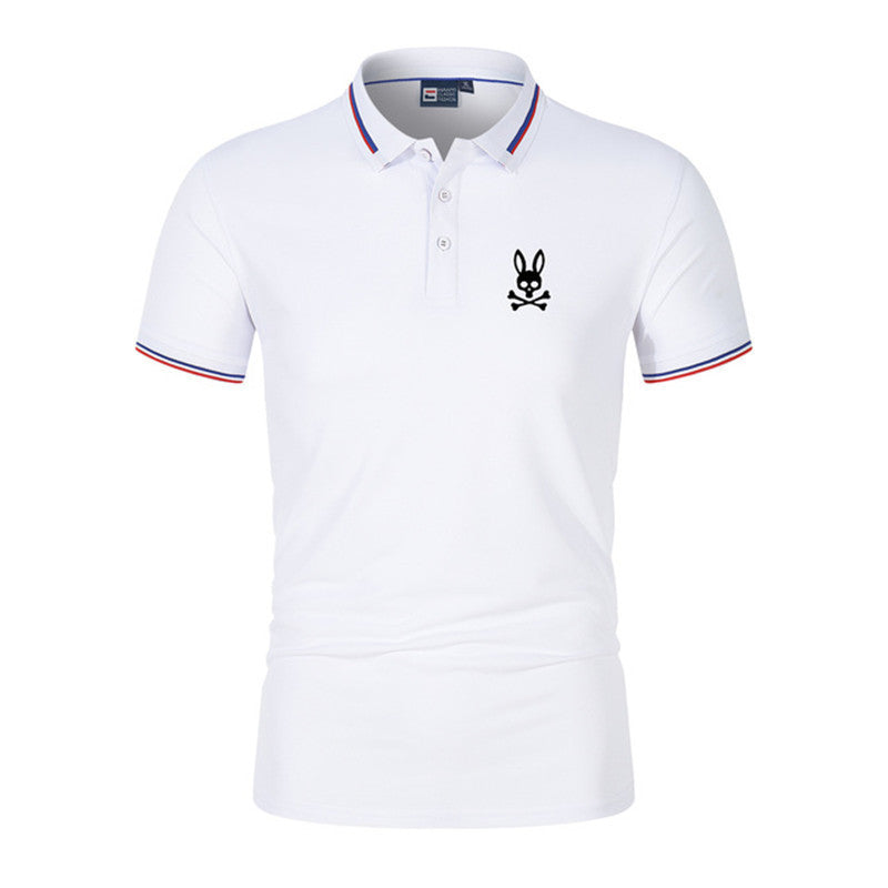 White Printed Short-sleeved Polo Shirt