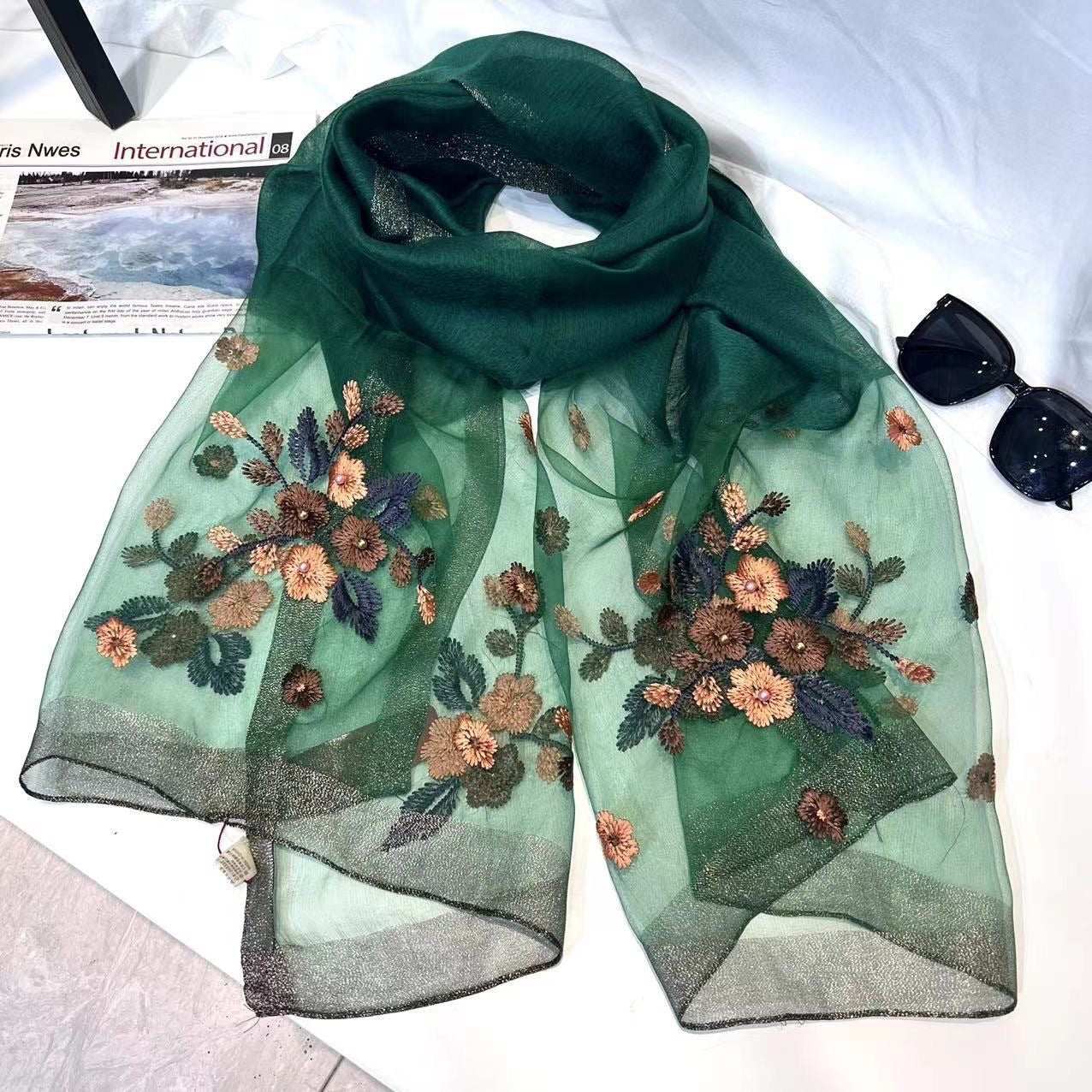 Flower Embroidery Silk Begonia Scarf